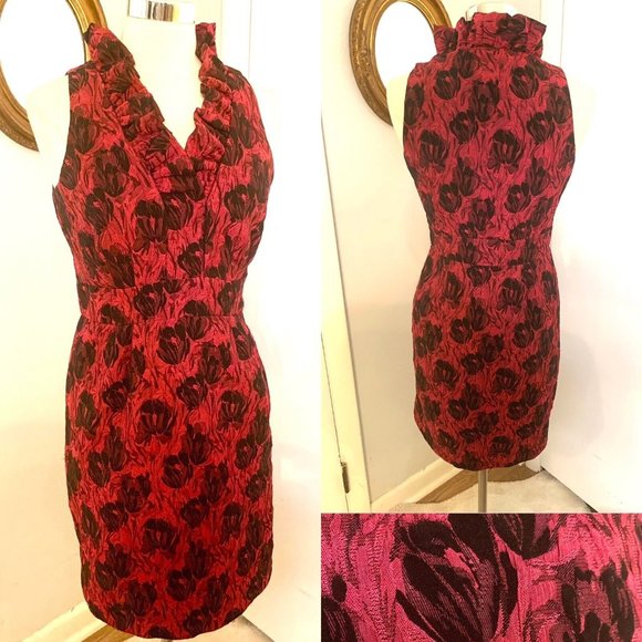 Fuchsia & Black Floral Sheath Dress  Sleeveless Size 8 M - Picture 11 of 11